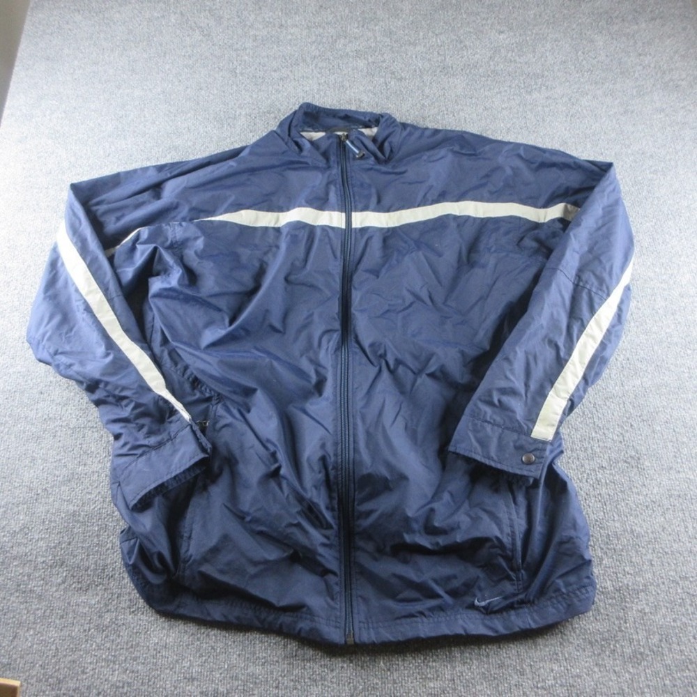 VINTAGE Nike Jacket Mens XL Blue Full Zip Fleece Nylon Windbreaker Track 90s